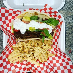 Gyro wrap with waffle fries