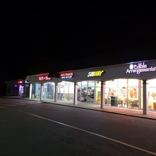 a storefront at night