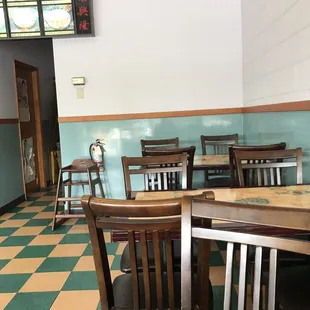 tables and chairs in a restaurant