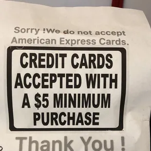 No Am Ex and a $5 min for CC