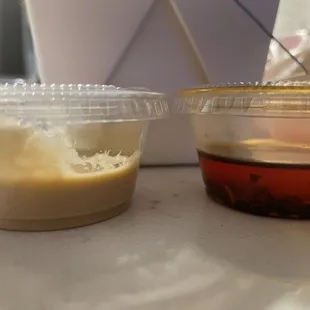 This is 50¢ worth of hot mustard and 50¢ of chili oil.. less than an ounce of sauce for this price is kind of wild..