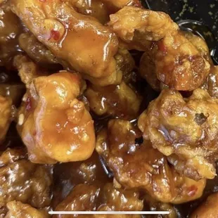 orange chicken, mangolian beef, mafa tofu