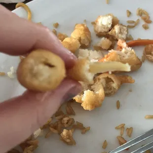 Sweet and sour "chicken" with the chicken sliver pulled out and the rest was breading.