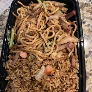 Pork lo Mein with pork fried rice tasted old. Not delicious