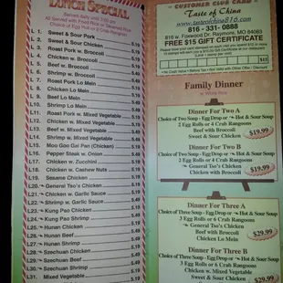 Lunch&amp; family menu