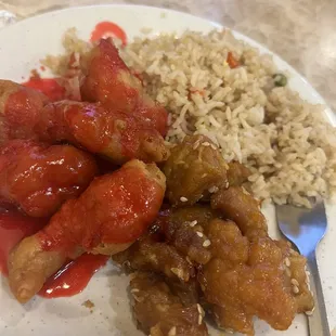 a plate of chinese food