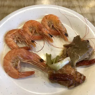 Boiled shrimp and baked fish - Good