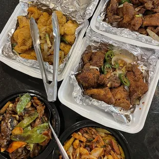 a variety of dishes of food