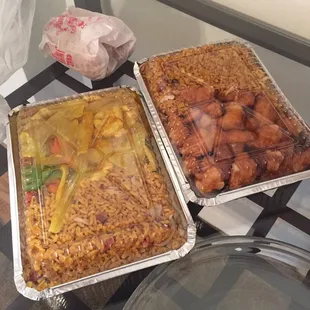 Curry chicken and honey chicken. Not bad honey chicken