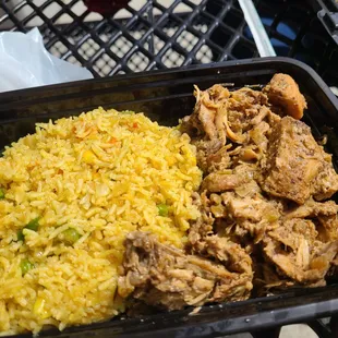 Mayo chicken with yellow rice.