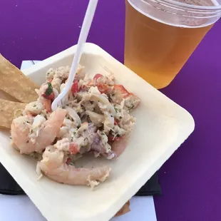 Round 4 from Parkers Lighthouse. Cold Seafood Salad and a Citraholic IPA from Beachwood Brewery.