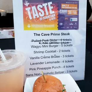 The Cave's pink pineapple punch and wagyu slider