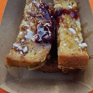 The Breakfast Bar's french Toast sticks with triple berry jam