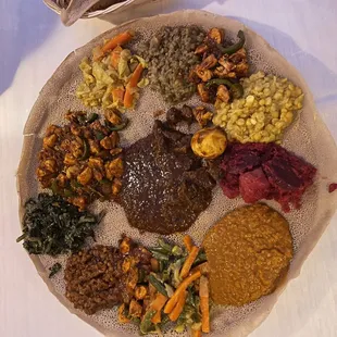 Vegetable combo + two meat dishes