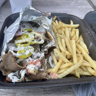 Lamb gyro and fries