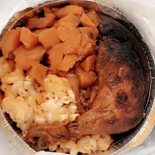 Jack Daniels Baked Chicken Dinner with Mac and Yams sides