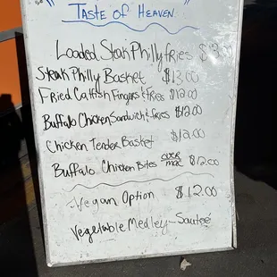 a menu on a sign