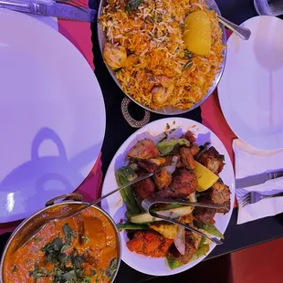 various dishes of food on a table