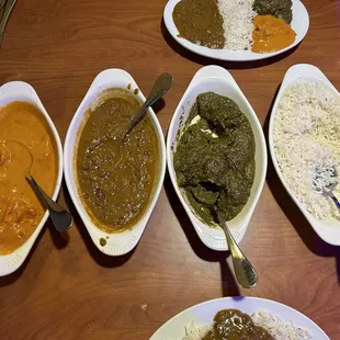 Chicken Tikka Masala, Dal Makhani, Aloo Saag and rice