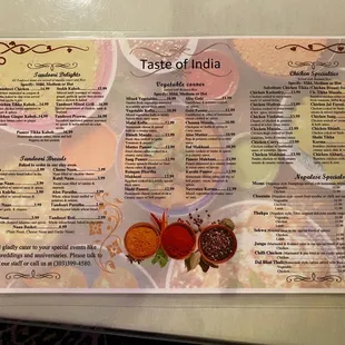 Menu other side.