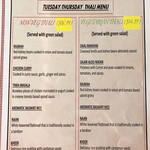 (Tuesday/Thursday menu options) (either the meat side or the veggie side, that's it)