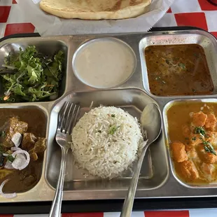 Saturday's fixed menu: Chicken Curry, Buttler Chicken, Goat Curry, and Tikka Masala