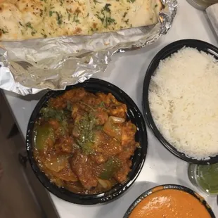 Garlic Naan, Chilli Chicken, Butter Chicken