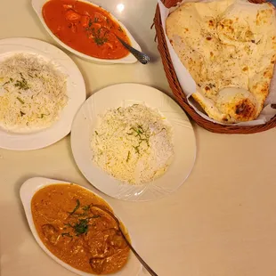 Shahi Paneer ($17.99), Lamb Shahi Korma ($20.99) w/basmati rice &amp; garlic naan ($4.99, 12/8/23)