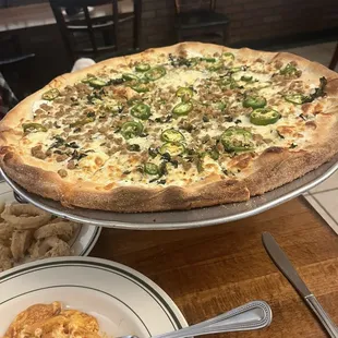 White Pizza add Sausage and Jalepeño