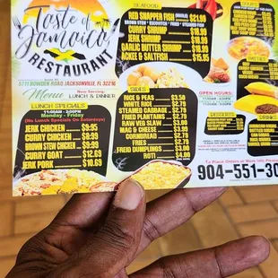 Taste of Jamaica menu