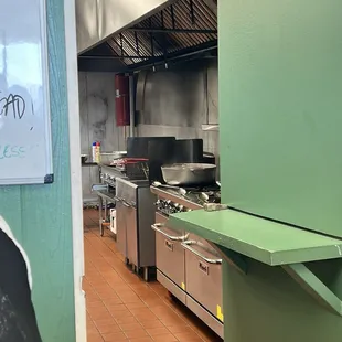 a kitchen in a restaurant