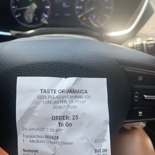 Proof of purchase of the food.