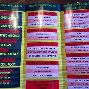 Take out menu