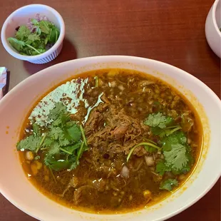 Birria soup with extra cilantro on the side--so delicious!