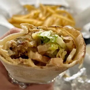 Chicken Shawarma Wrap and Fries with Garlic Sauce