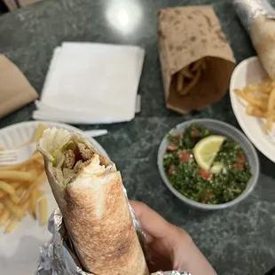 Chicken Shawarma, Taboule Salad, Falafel Wrap