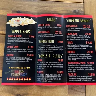 Back of menu