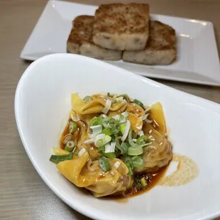 Spicy Wontons and Pan-Fried Turnip Cake