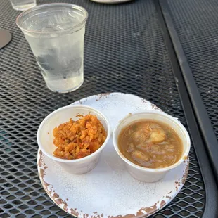 Portion size for sample of jambalaya and seafood gumbo