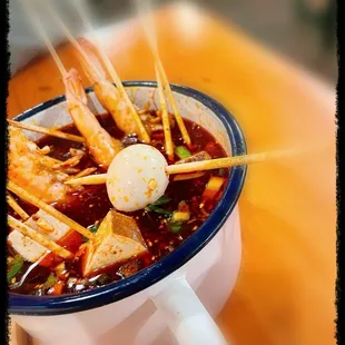 3 Quail egg skewers part of the Old Chengdu Spicy Pot