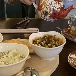 Special Persian Tea, Sampler Platter of dips- hummus, yogurt, &amp; eggplant