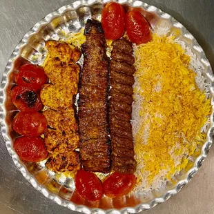 Koobideh, Chicken kabob, Filet Mignon Kabob (Barg)