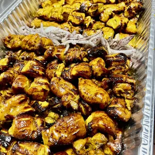 Chicken Thighs &amp; Chicken Breast kabobs 
Party style