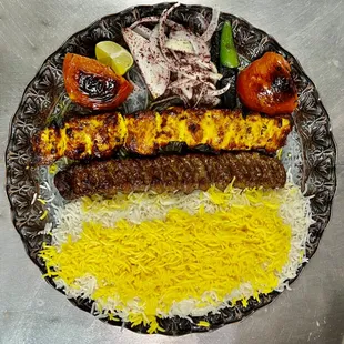 Combination of chicken breast and ground beef kabob (koobideh)