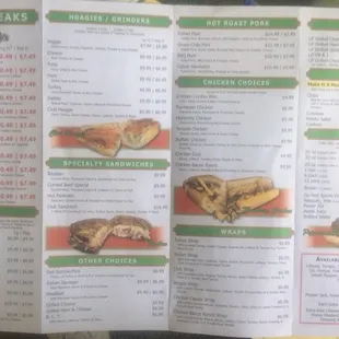 Menu as of August 2018