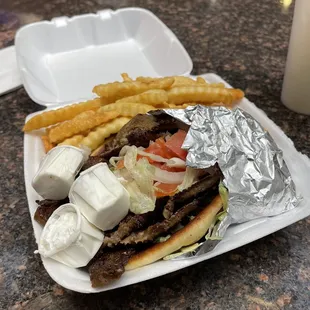 Gyro with Extra Meat.  Side of fries