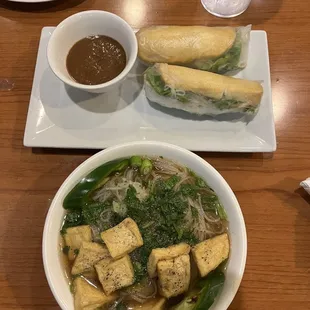 Tofu spring rolls and tofu pho