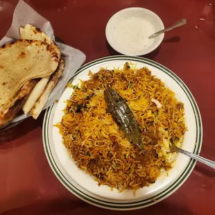 Biryani with pishwari naan.