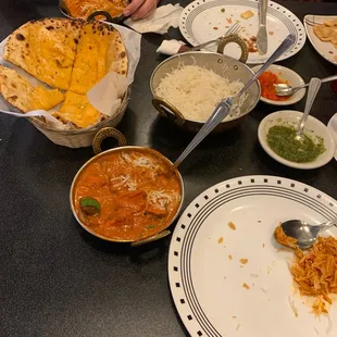 Butter chicken, Chicken Tikka Masala &amp; Cheese Naan