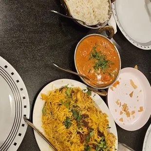 Chicken biryane and the butter chicken with rice